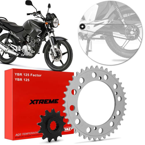 Kit Coroa e Pinhão Yamaha YBR 125 Original Vaz - Modelos 2003-2008 e Factor 2009-2015