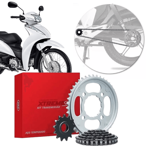 Kit Relação Transmissão Coroa Temperada Pinhão Corrente Moto Honda Biz 110i