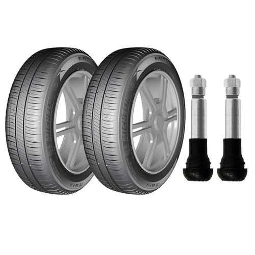 Kit com 2 pneus Michelin aro 14 - 165/70R14 - Energy XM2 - 81T e 2 bicos de pressão cromados para pneu