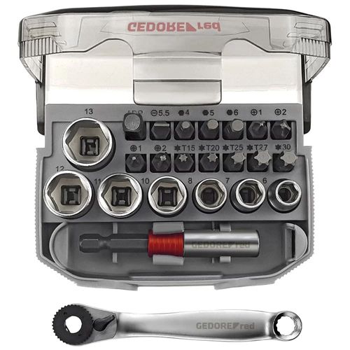 Jogo de Soquete Sextavado Encaixe 1/4 de 6 a 13mm e Bits com 23 Peças - R49005023 - 3300026 - Gedore Red