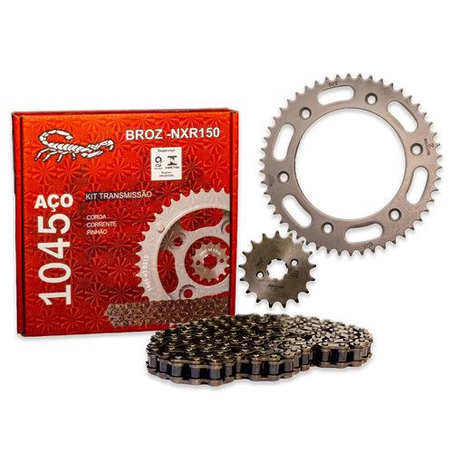 Kit Relação Transmissão Moto Scorpion Bros NXR 150 Aço 1045 Selo Inmetro