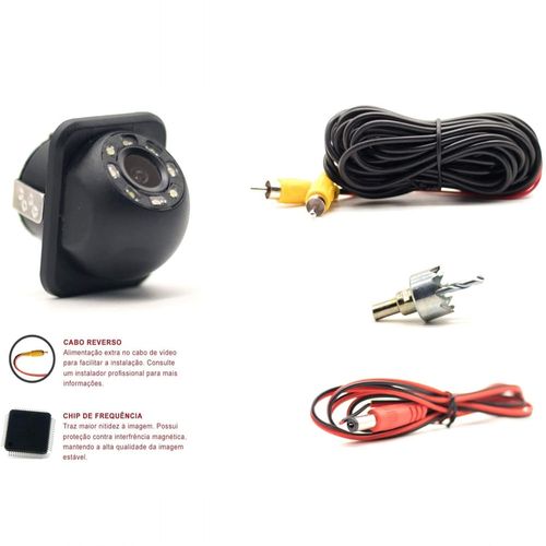 Câmera de Ré Universal Tartaruga com Visão Noturna LED e com Sensor de Curva Preta 12V - Marca Tech One