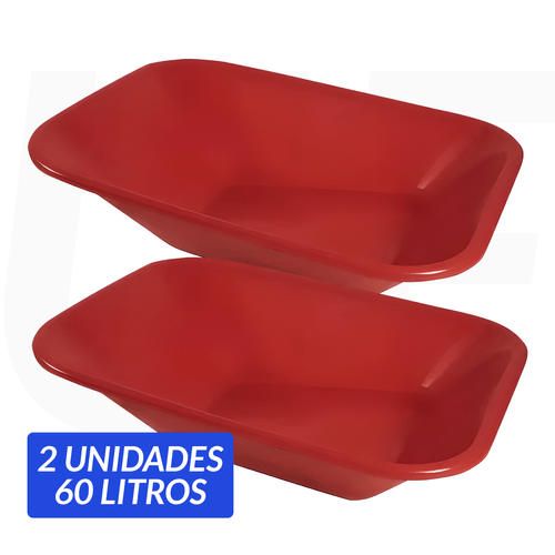 2Und Caçamba Plástica P/ Carrinho Vermelha 60 Litros Sem Furos - Metasul