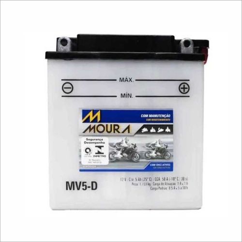 Bateria Ventilada Moto Moura 12V 5Ah MV5-D YAMAHA ED PENELOPE DS6B DS6C R3 SRX600 XT 550 600 XTZ XE