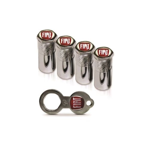 Jogo De Tampa Com Antifurto Para Ventil Do Pneu Com Emblema Fiat - 4 Peças